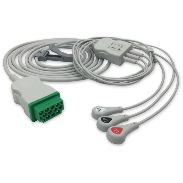 6016022 ECG Wires comp. w/ GE Marquette - 3-leads Press Stud (AHA)
