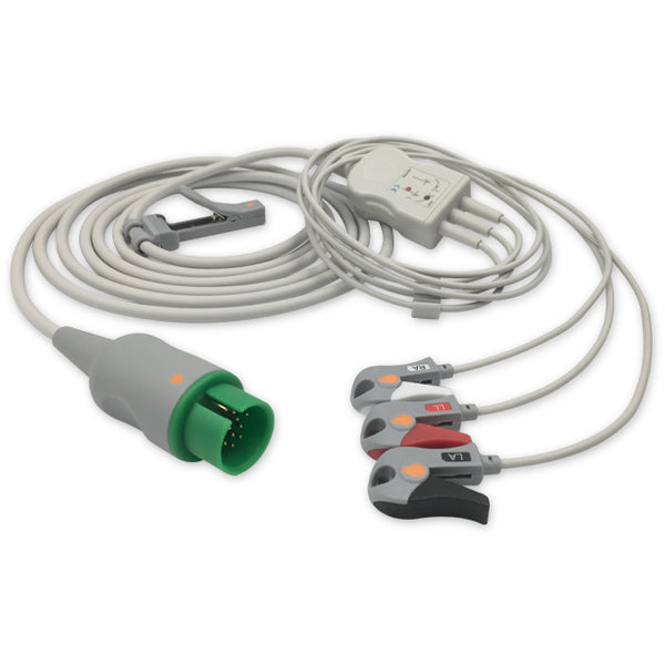 6016032 ECG Wires comp. w/ Spacelabs - 3-leads Pinch Clamp / Grabber (AHA)