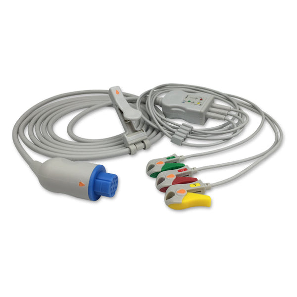 6016037 ECG Wires comp. w/ GE Datex - 3-leads Pinch Clamp / Grabber (IEC)