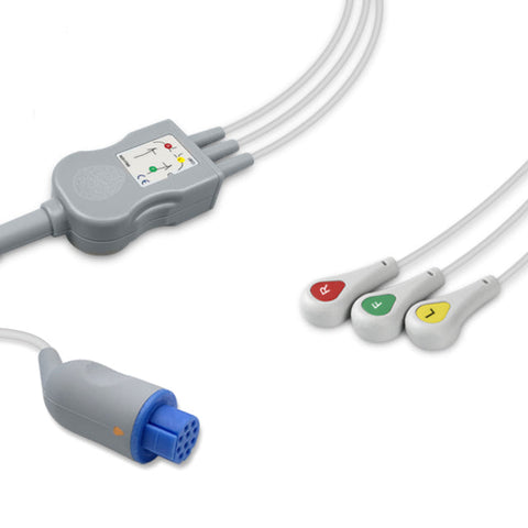 6016039 ECG Wires comp. w/ GE Datex - 3-leads Press Stud (IEC)