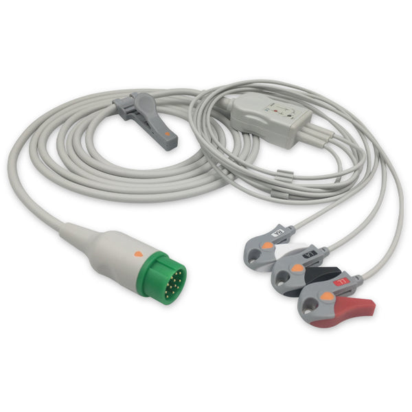 6016072 ECG Wires comp. w/ Mindray - 3-leads Pinch Clamp / Grabber (AHA)