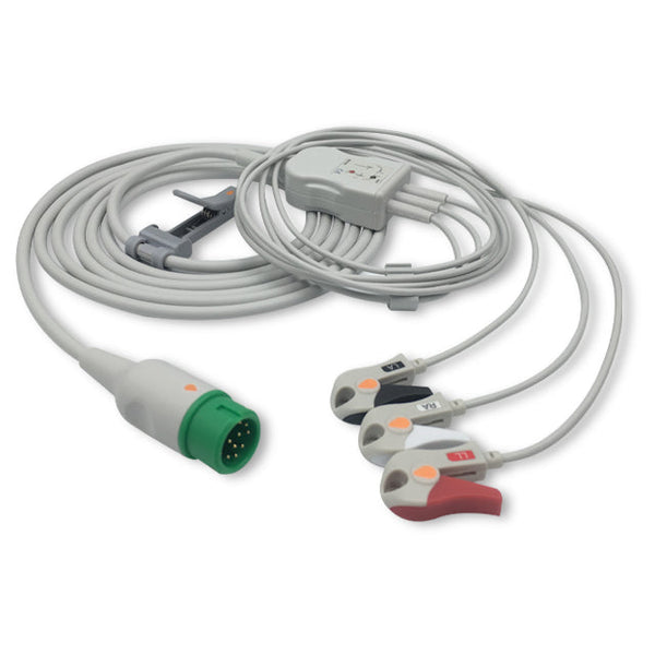 6016240 ECG Wires comp. w/ Comen - 3-leads Pinch Clamp / Grabber (AHA)