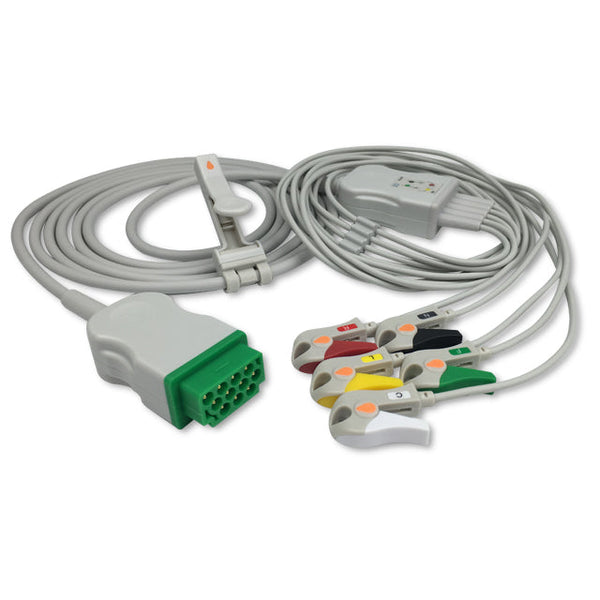 6016345 ECG Wires comp. w/ GE Marquette - 5-leads Pinch Clamp / Grabber (IEC)
