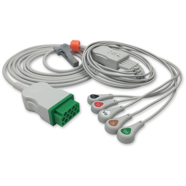 6016346 ECG Wires comp. w/ GE Marquette - 5-leads Press Stud (AHA)