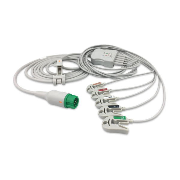 6016388 ECG Wires comp. w/ Mindray - 5-leads Pinch Clamp / Grabber (AHA)