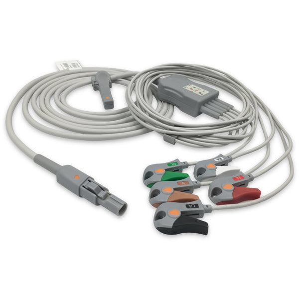 6016400 ECG Wires comp. w/ Welch Allyn - 5-leads Pinch Clamp / Grabber (AHA)
