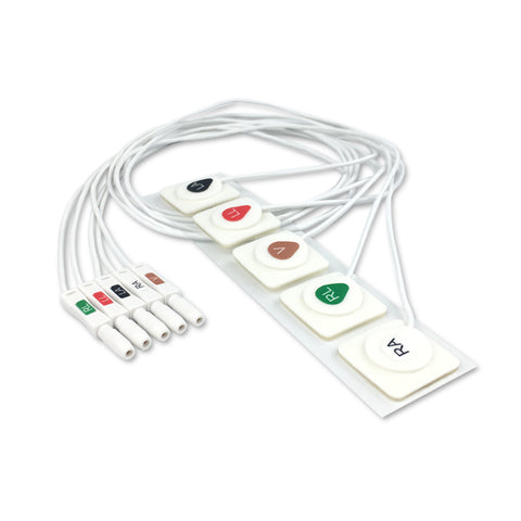 6017866 Disp. ECG Wires (X-Ray) - D-Type 5-leads - w/ electrodes (AHA)