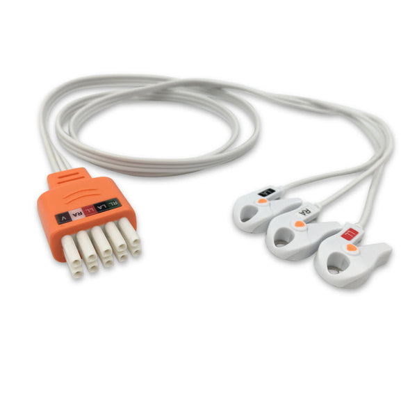 6017713 Disp. ECG Wires - DT-Type 3-leads - Pinch Clamp / Grabber (AHA)