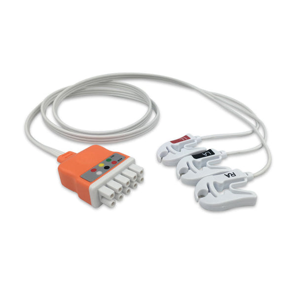 6017709 Disp. ECG Wires - MQ-Type 3-leads - Pinch Clamp / Grabber (AHA)