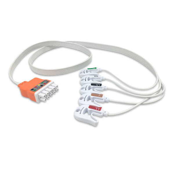6017761 Disp. ECG Wires - MQ-Type 5-leads - Pinch Clamp / Grabber (AHA)