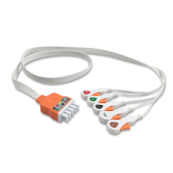 6017763 Disp. ECG Wires - MQ-Type 5-leads - Press Stud (AHA)