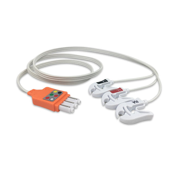 6017705 Disp. ECG Wires - PH-Type 3-leads - Pinch Clamp / Grabber (AHA)