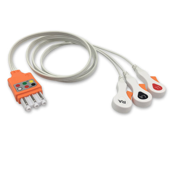 6017707 Disp. ECG Wires - PH-Type 3-leads - Press Stud (AHA)