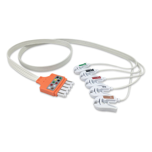 6017757 Disp. ECG Wires - PH-Type 5-leads - Pinch Clamp / Grabber (AHA)