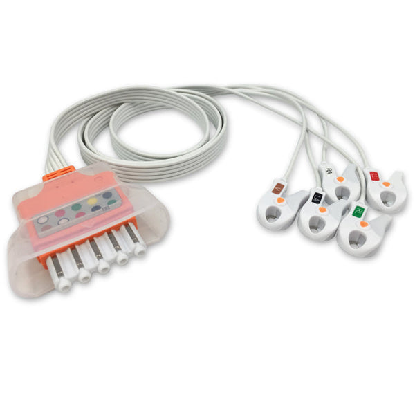 6017771 Disp. ECG Wires - PH-Type 5-leads - Pinch Clamp / Grabber (AHA) - 804ZT