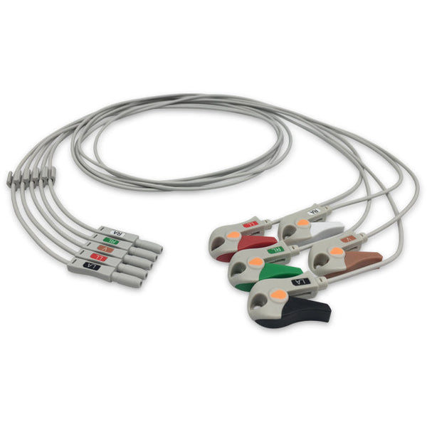 6017441 ECG Wires D-Type 5-leads - Pinch Clamp / Grabber (AHA) - 841L-5