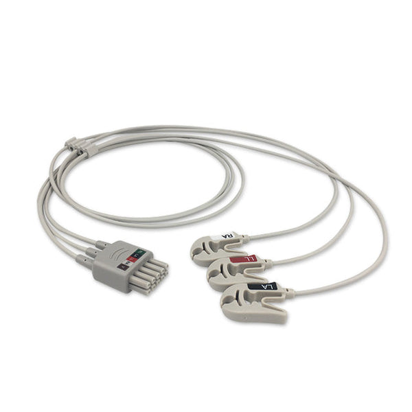 6017231 ECG Wires DT-Type 3-leads - Pinch Clamp / Grabber (AHA) - 826