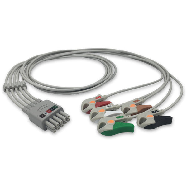 6017437 ECG Wires DT-Type 5-leads - Pinch Clamp / Grabber (AHA) - 827
