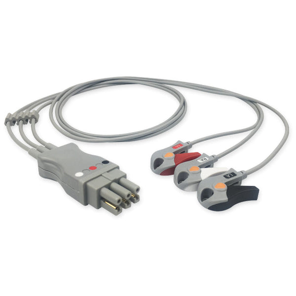 6017175 ECG Wires DX Type 3-leads - Pinch Clamp / Grabber (AHA) - 818