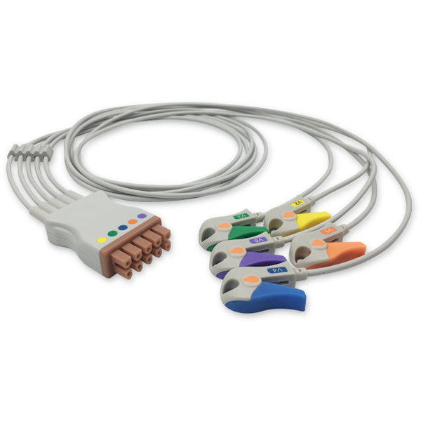 6017389 ECG Wires MQ Type-Chest leads 5-leads - Pinch Clamp / Grabber (AHA) - 808
