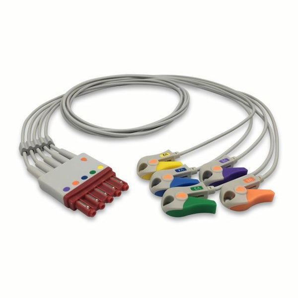 6017377 ECG Wires PH Type-Chest leads 5-leads - Pinch Clamp / Grabber (AHA) - 805