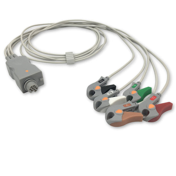 6017521 ECG Wires Fukuda 5-leads - Pinch Clamp / Grabber (AHA) - 836