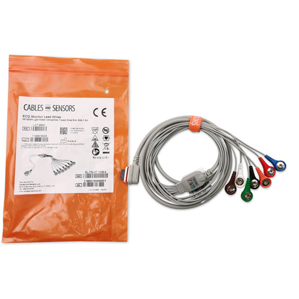 6017671 ECG Wires GE SEER Light Holter 7-leads - Press Stud (AHA)